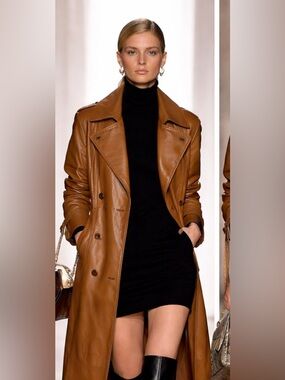 Forever 21 Men's Tan Trench Coat - Double-Breasted Faux Leather